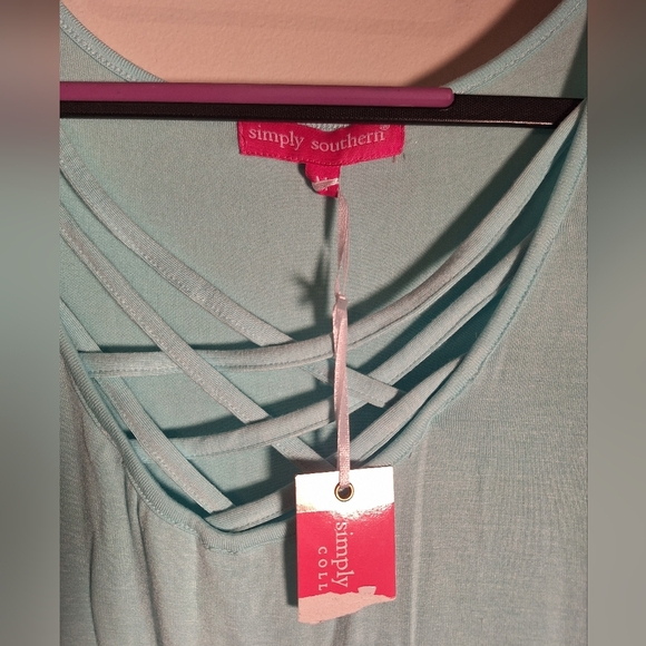 Simply Southern Cross Straps Lace Hem Dress Green Ladies Medium NWT Comfy Cute - Picture 4 of 4